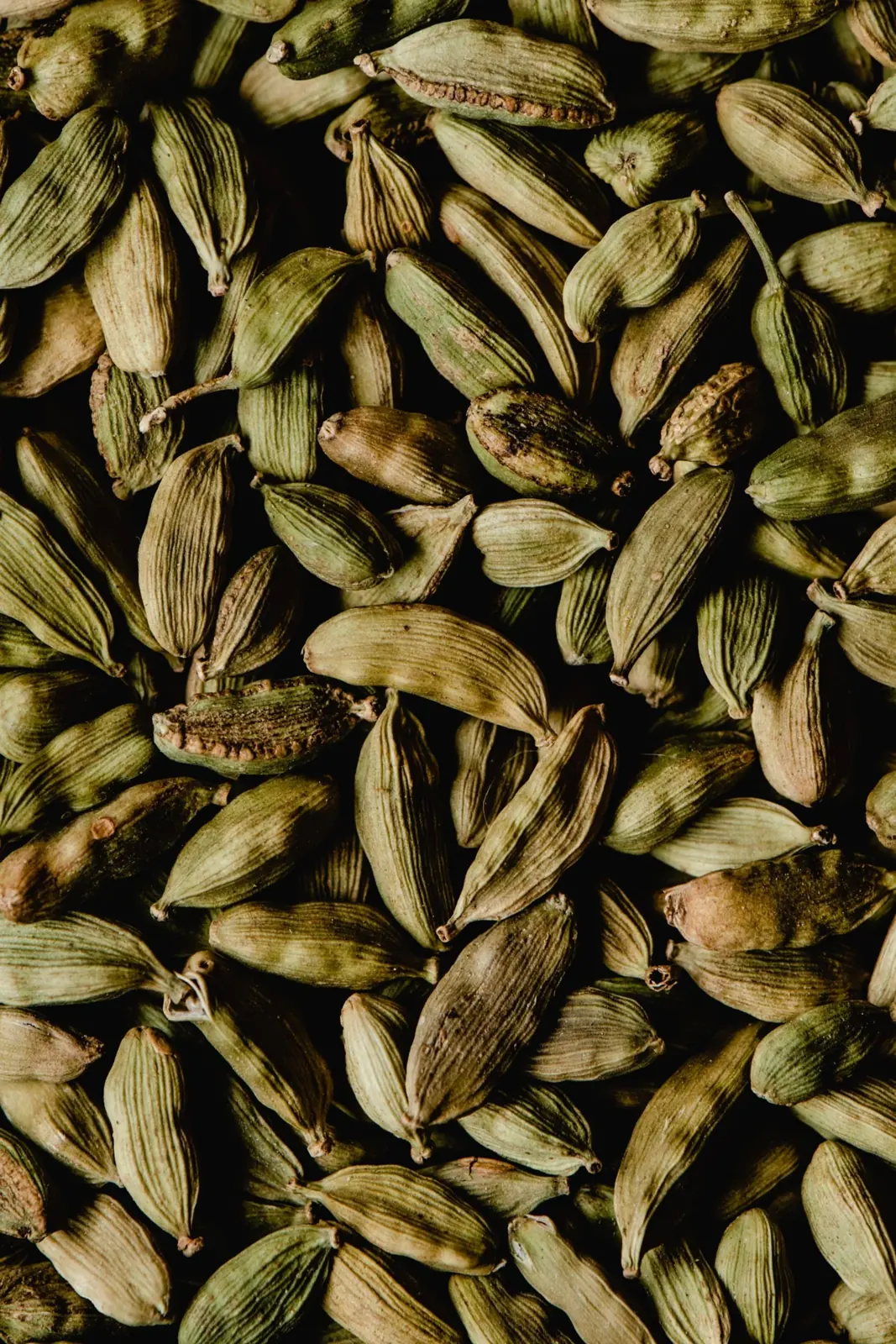 Vibrant green cardamom pods in close-up