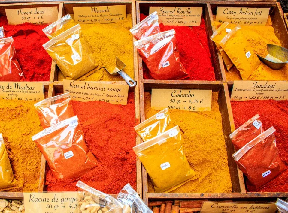 Colourful spices at a market